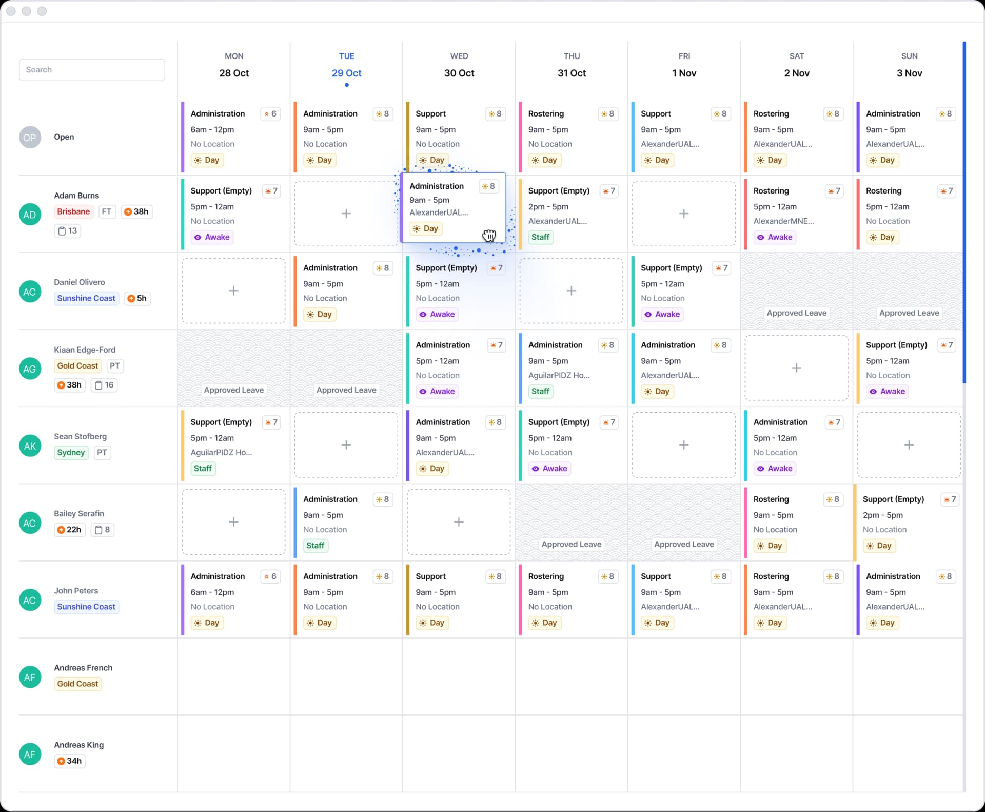 Rostering features